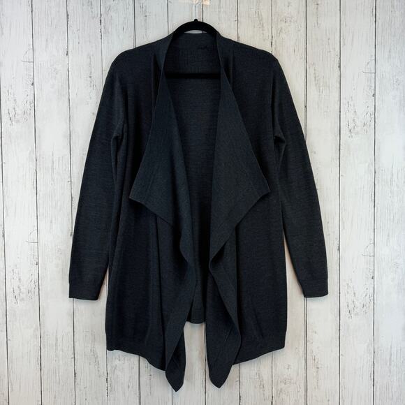 Theory Charcoal Gray Merino Wool Winxie Soft Luster Drape Front Cardigan Size 6 - Picture 1 of 16